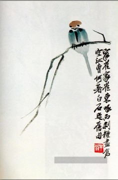 Qi Baishi moineau sur une branche traditionnelle chinoise Peinture à l'huile